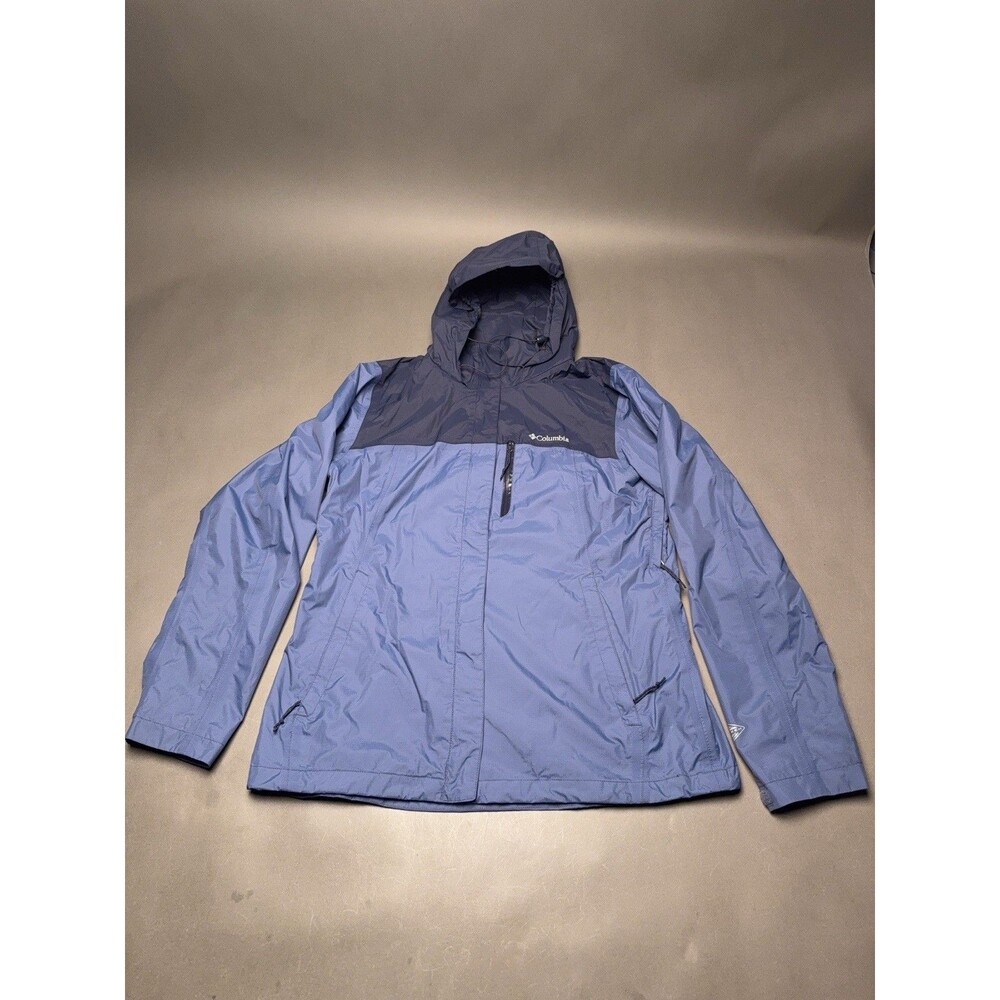 Columbia Men’s Medium Omni-Tech Hooded Rain Jacket Sky Blue Navy